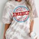 American Flag Distressed Tie-dye Graphic Tee – White Oversized Casual T-shirt