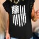 American Flag Embellished Cap Sleeve Tee in Black