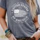 American Flag Print Gray Graphic Tee – Patriotic Short Sleeve T-Shirt