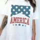 American Stars Print Oversized Tee for 4th of July Celebration