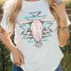 Aztec Bull Skull Print White Casual Tee