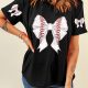 Baseball Print Black Bow Detail T-Shirt