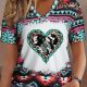 Bold Aztec Heart Graphic Tee with Turquoise Accents