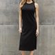 BOMBOM Ribbed Knit Sleeveless Midi Dress in Black