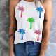 Coconut Tree Sequin Embellished White Tank Top