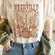 Country Music Lover's Graphic Guitar Print Tee in Khaki