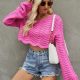 Fashionable Cropped Knit Solid Color Hollow Sweater