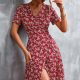 Floral Surplice Neck Flutter Sleeve Dress