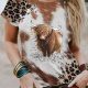 Leopard Print Chestnut Tie-dye Western Cow Graphic Tee